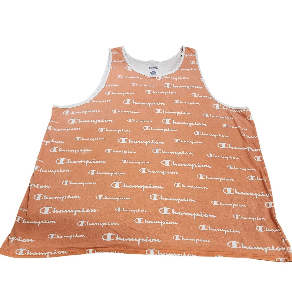 Champion Shirt Mens 4XL Orange Sleeveless Allover Logo Tank Top Graphic